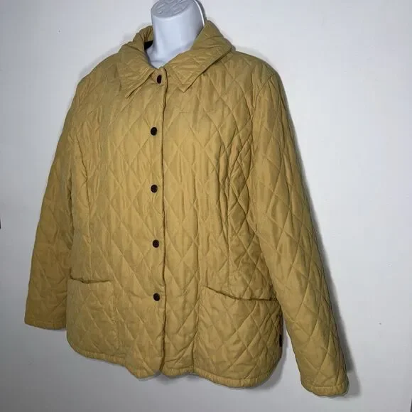 Barbour Mustard Yellow Shaped Microfibre Quilt Short Jacket Women Size XL/ 14 - Picture 2 of 12